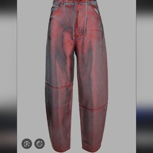 Ganni Foil Metallic Relaxed Jeans Red Size 27